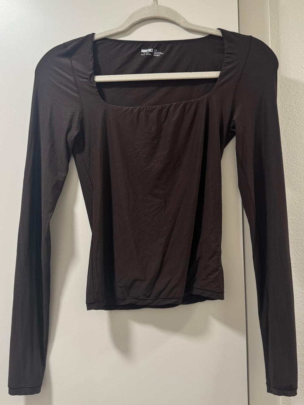 aerie Dark Brown Long-Sleeve Square Neck Top-S
